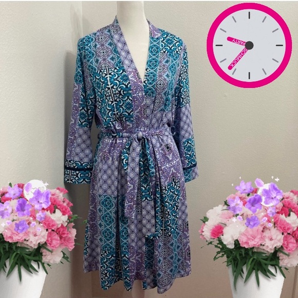 EC New Directions Intimates Purple, teal & white Robe Size Small/Medium - Picture 12 of 12
